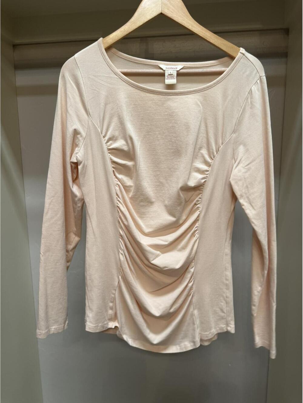 Sundance Princess Ruched Long Sleeve Top Cotton-Spandex Blend Size L